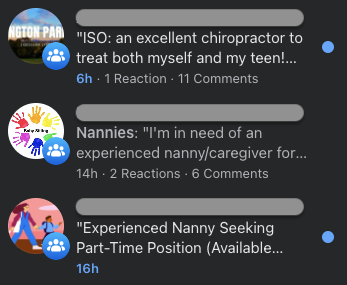 my Facebook group notifications showing lots of posts from the parenting groups